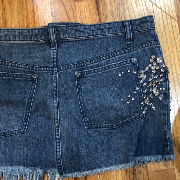 Free People Rhinestone Denim Frayed Mini Skirt - Picture 8 of 8